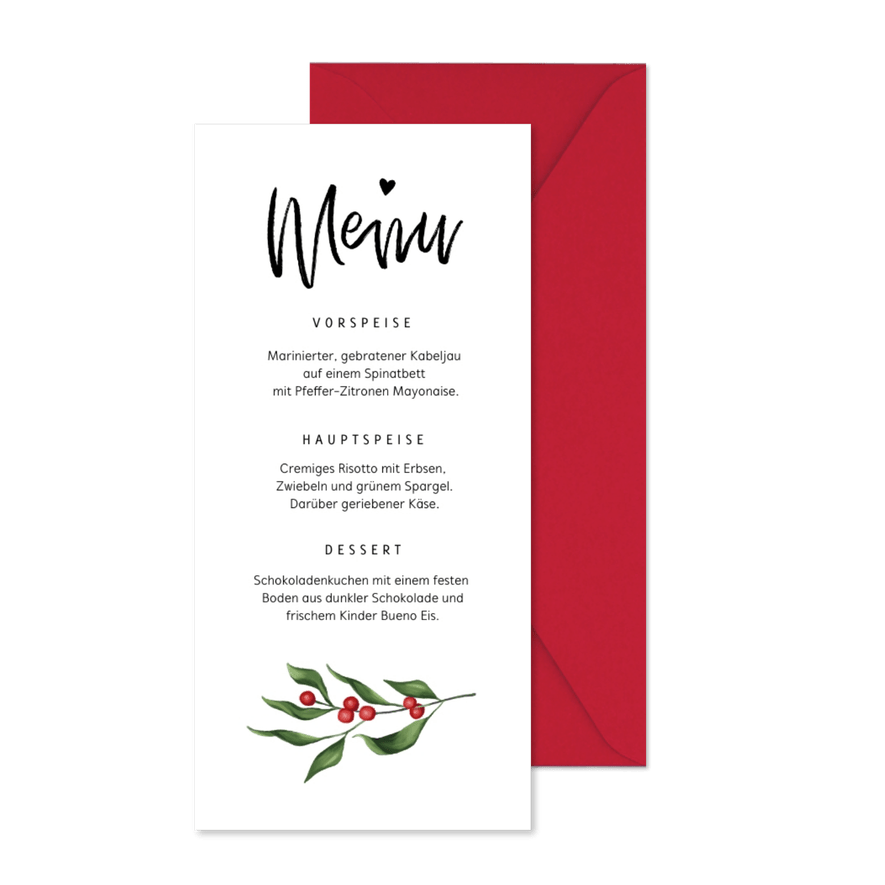 Klassische Menükarte zum Weihnachtsessen - Karteneindruck
