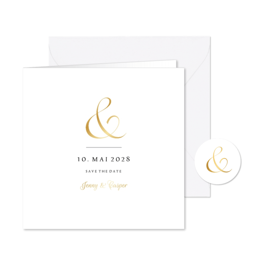 Klassische Save-our-Date-Karte Hochzeit gold Ampersand - Kartenvorschau