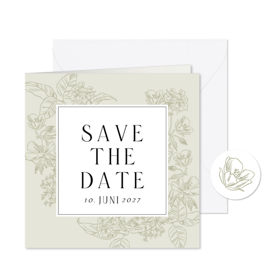 Klassische Save-the-Date-Karte Blumendekor - Kartenvorschau