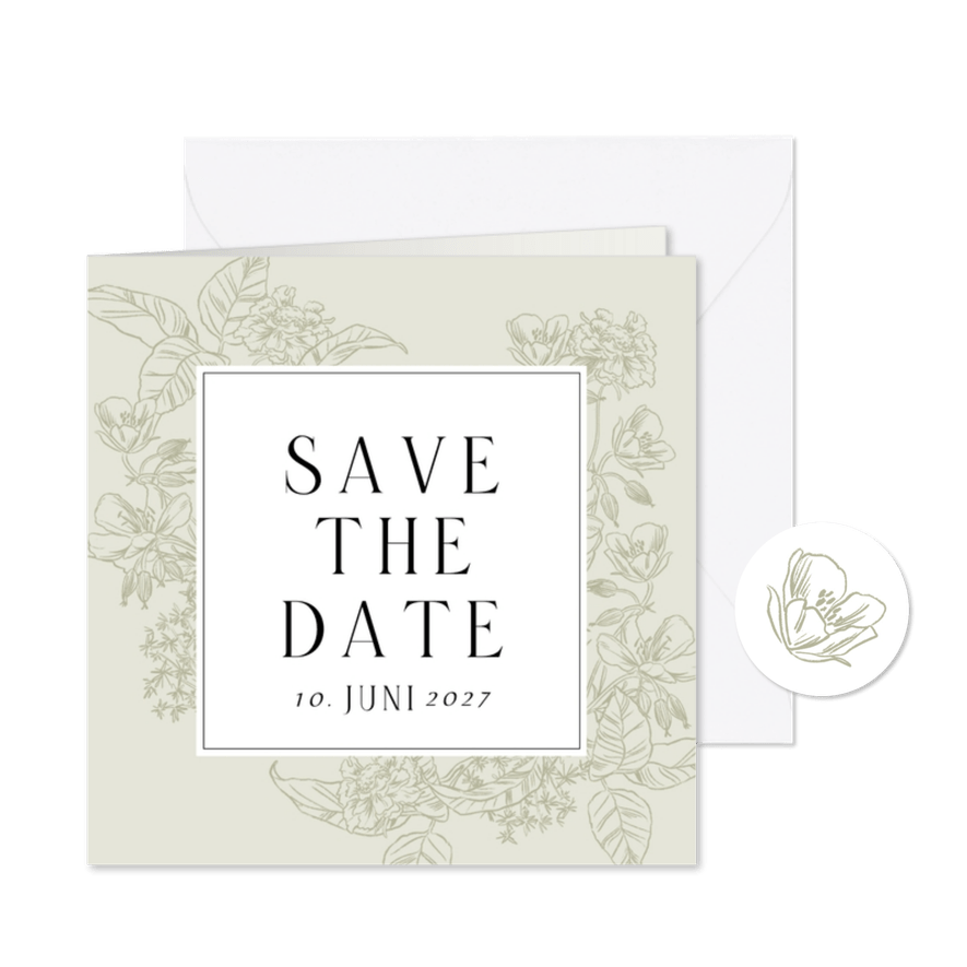 Klassische Save-the-Date-Karte Blumendekor - Karteneindruck
