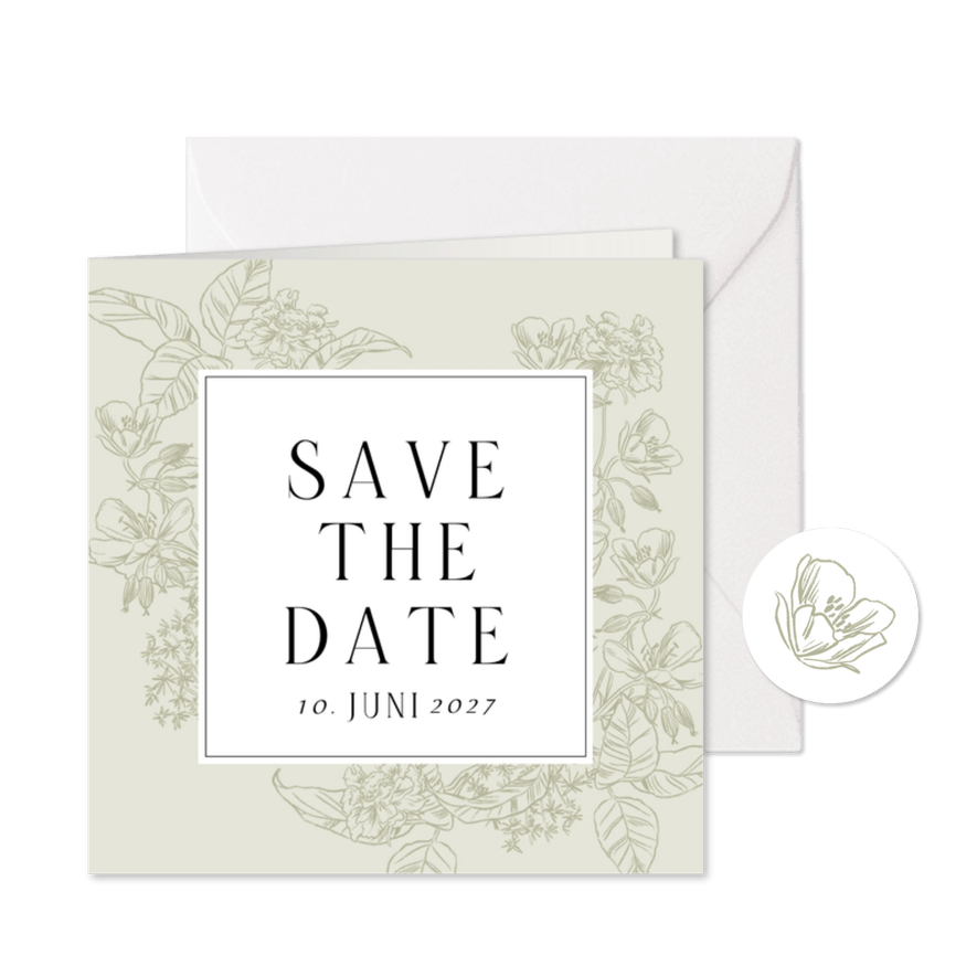 Klassische Save-the-Date-Karte Blumendekor - Karteneindruck
