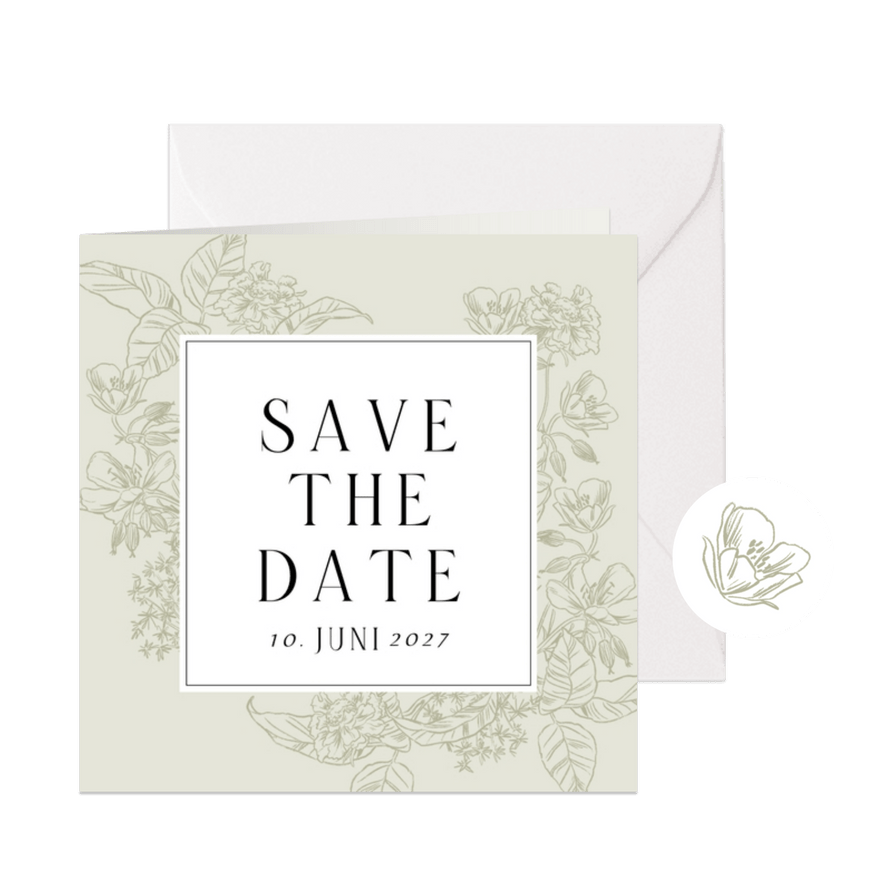 Klassische Save-the-Date-Karte Blumendekor - Karteneindruck
