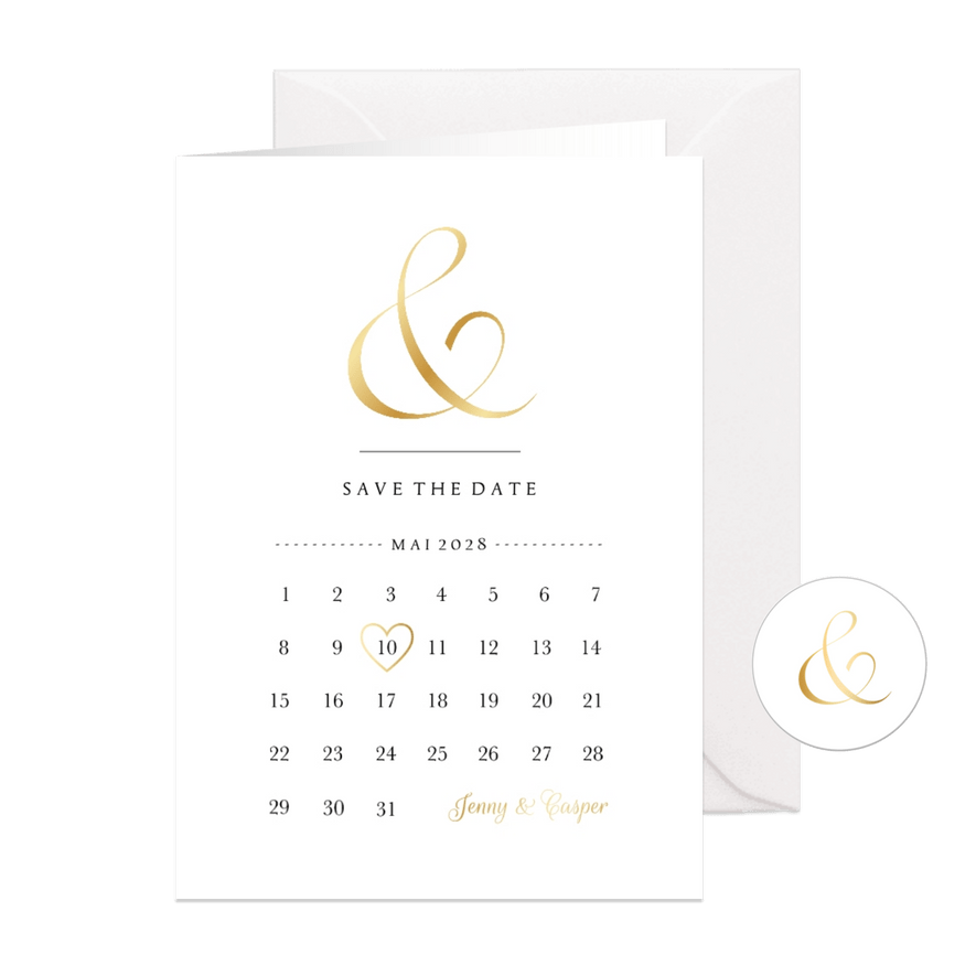 Klassische Save-the-Date-Karte zur Hochzeit gold Kalender - Karteneindruck
