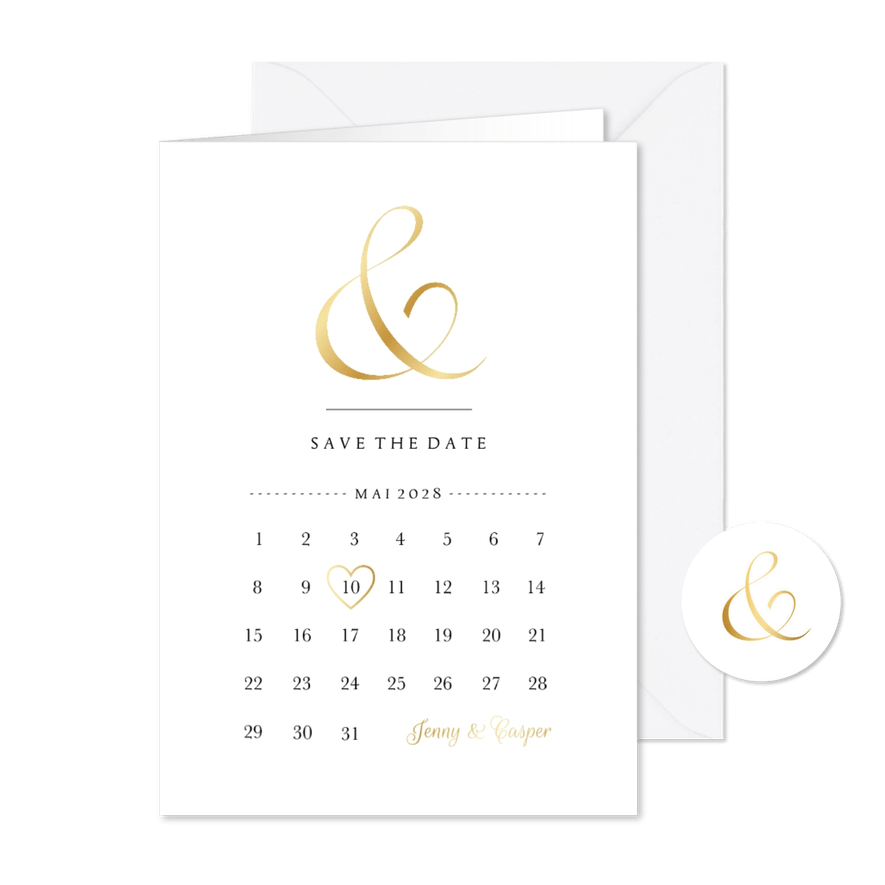 Klassische Save-the-Date-Karte zur Hochzeit gold Kalender - Kartenvorschau