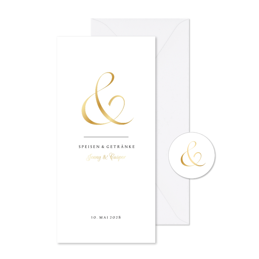 Klassische Speisekarte zur Hochzeit Ampersand gold - Karteneindruck