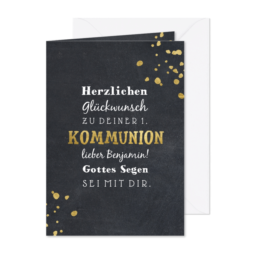 Kommunion Glückwunschkarte Goldakzente - Karteneindruck