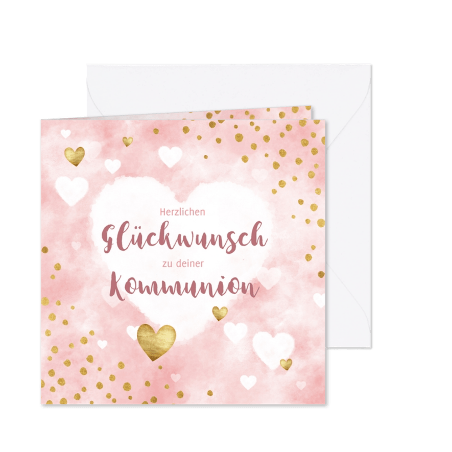 Kommunion Glückwunschkarte Herzen Aquarell - Karteneindruck