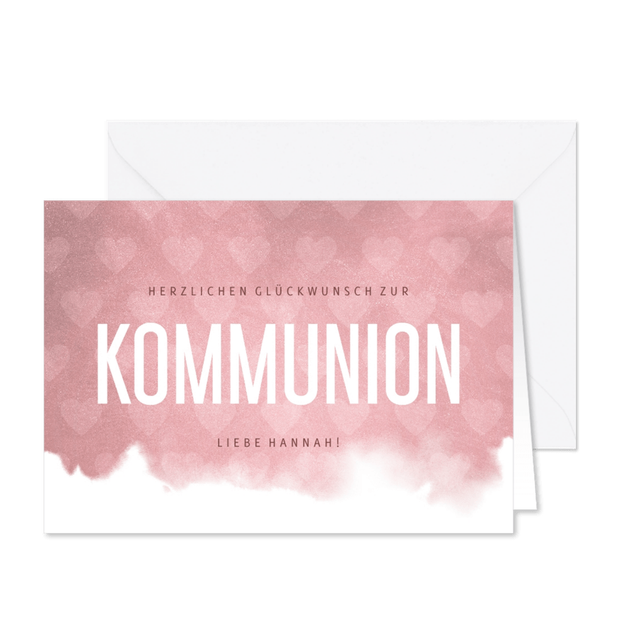 Kommunions-Glückwunschkarte rosa Herzen - Karteneindruck