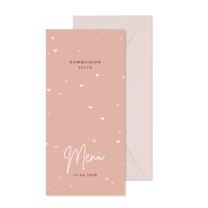 Kommunionskarte Menü Foto & Herzen - Karteneindruck