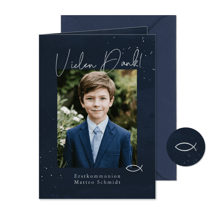 Kommunionskarte 'Vielen Dank' Foto & Silberdruck - Karteneindruck