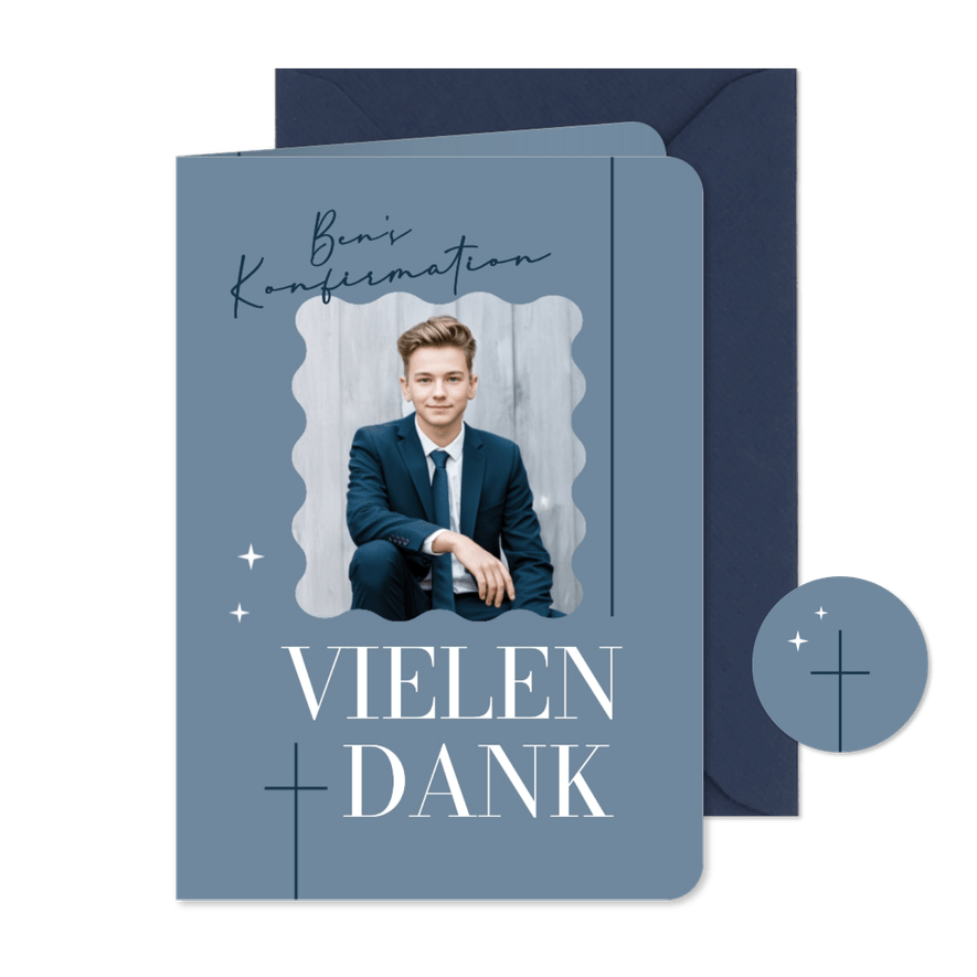 Konfirmation Dankeskarte Foto grafisches Kreuz - Karteneindruck
