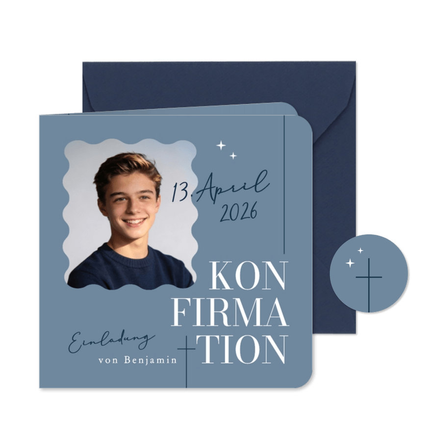 Konfirmation Einladungskarte Foto grafisches Kreuz - Karteneindruck

