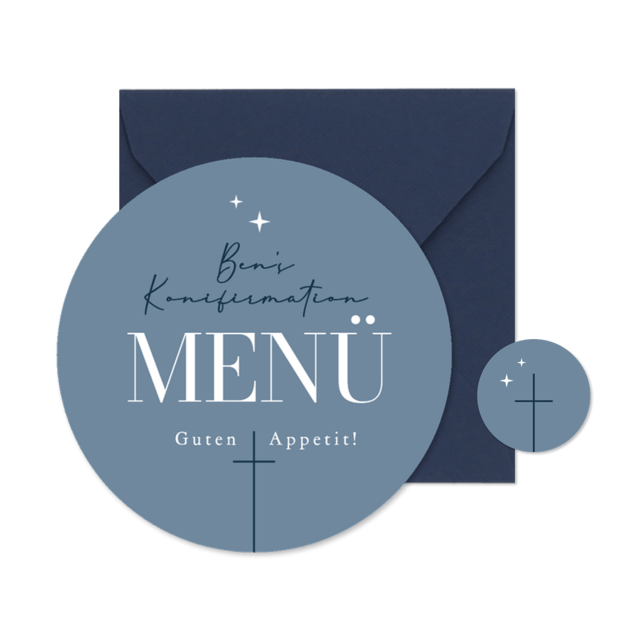 Konfirmation runde Menükarte grafisches Kreuz - Kartenvorschau
