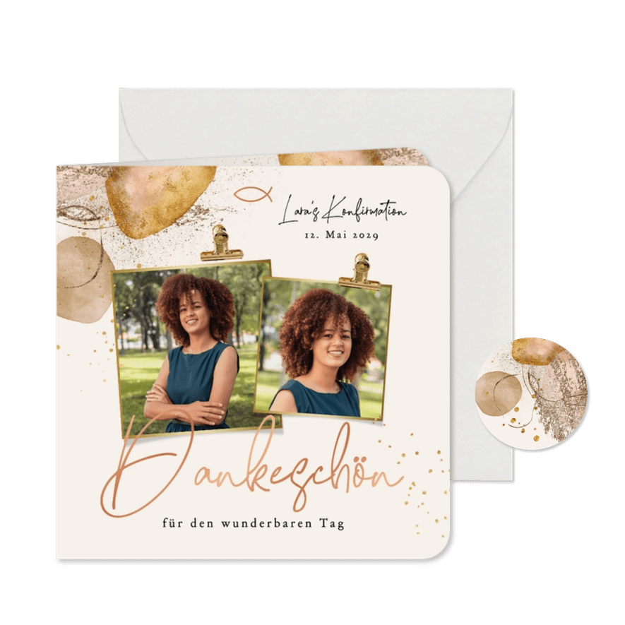 Konfirmationsdanksagung Fotos abstrakte Formen Aquarell - Karteneindruck
