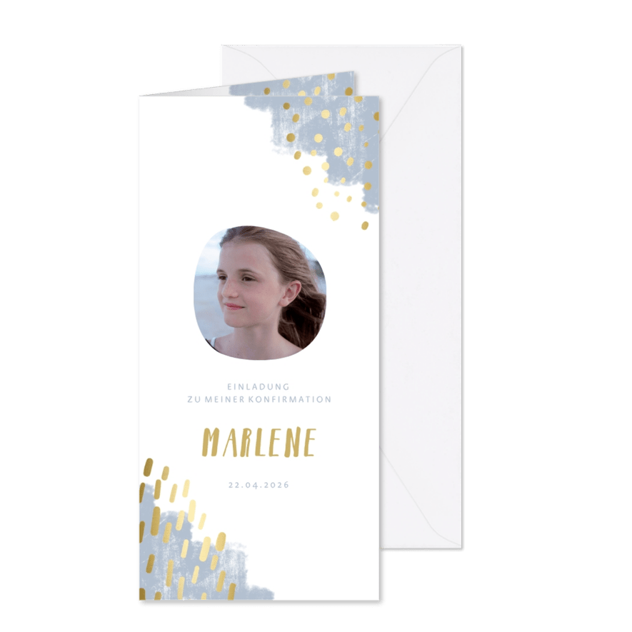 Konfirmationseinladung Foto hellblaue Farbe wählbar - Karteneindruck
