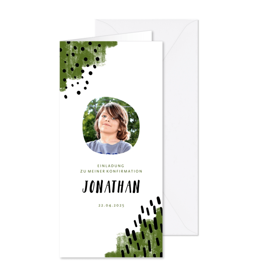 Konfirmationseinladung Foto olivgrüne Farbe wählbar - Karteneindruck
