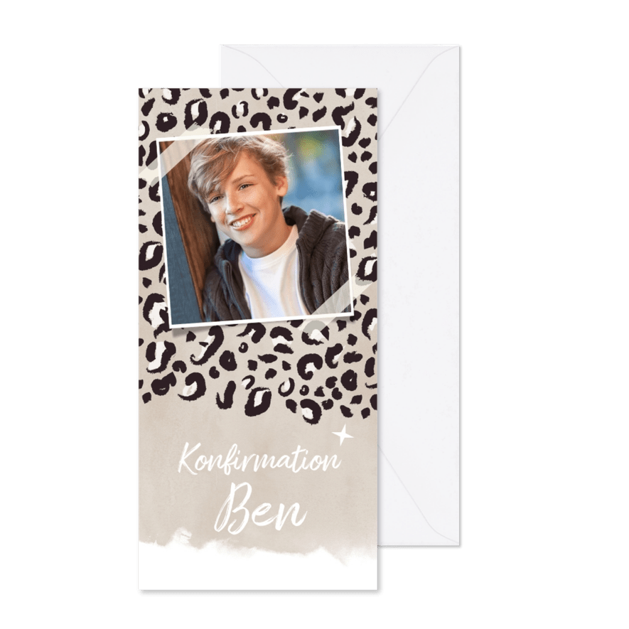 Konfirmationseinladung Foto Tierprint beige - Karteneindruck