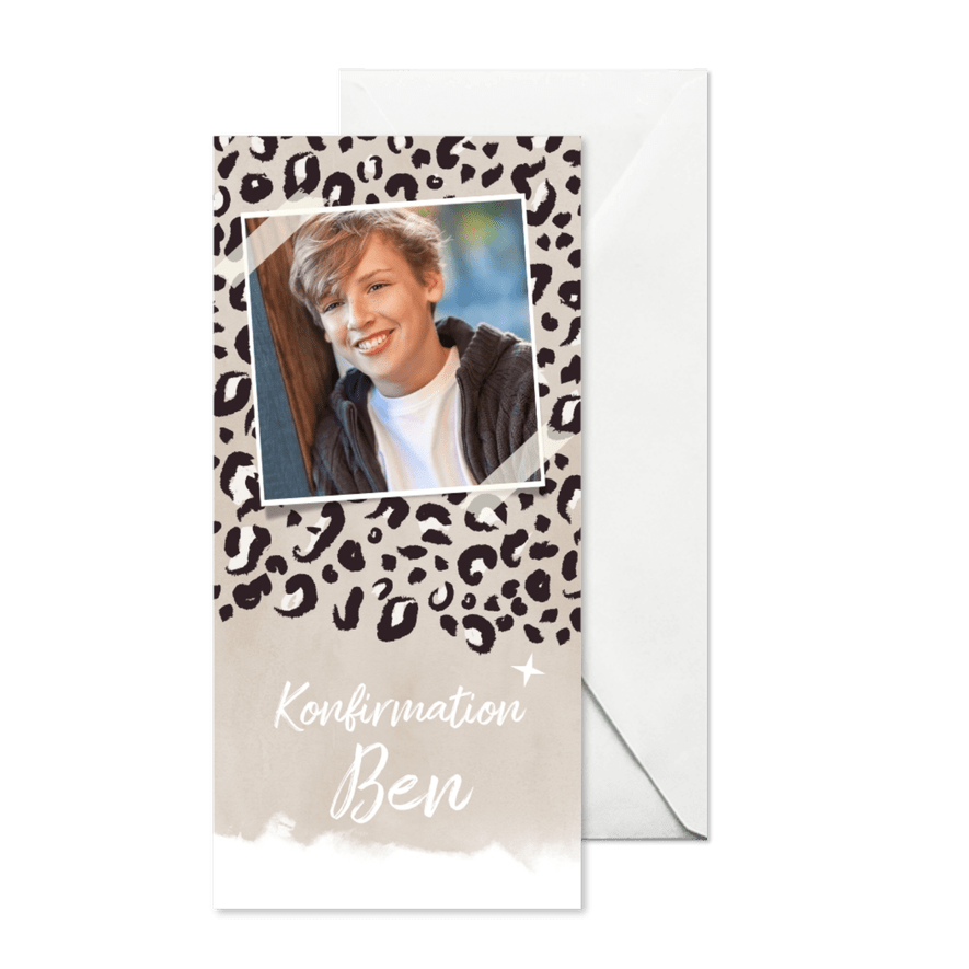 Konfirmationseinladung Foto Tierprint beige - Karteneindruck
