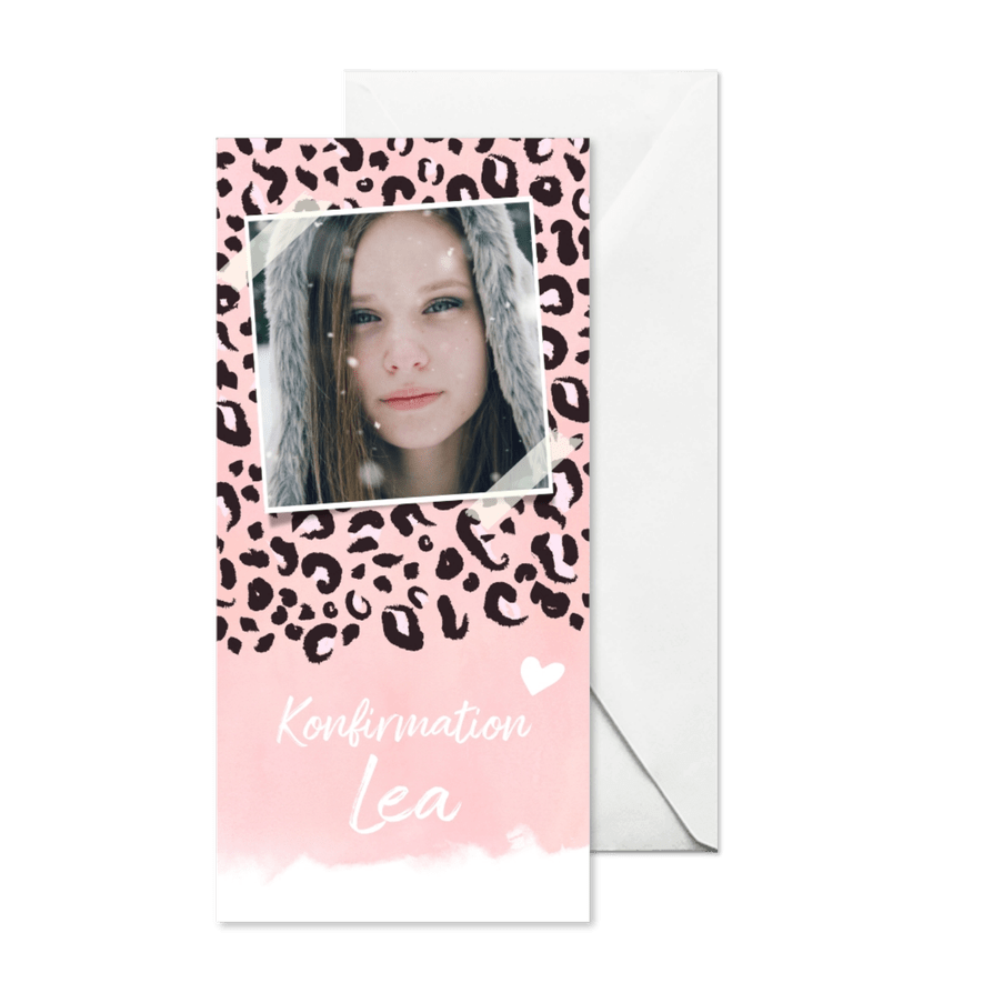 Konfirmationseinladung Foto Tierprint rosé - Karteneindruck
