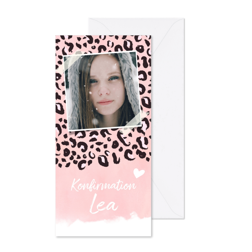 Konfirmationseinladung Foto Tierprint rosé - Karteneindruck