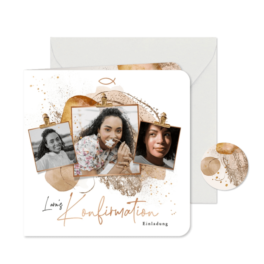 Konfirmationseinladung Fotocollage abstrakte Formen Aquarell - Kartenvorschau
