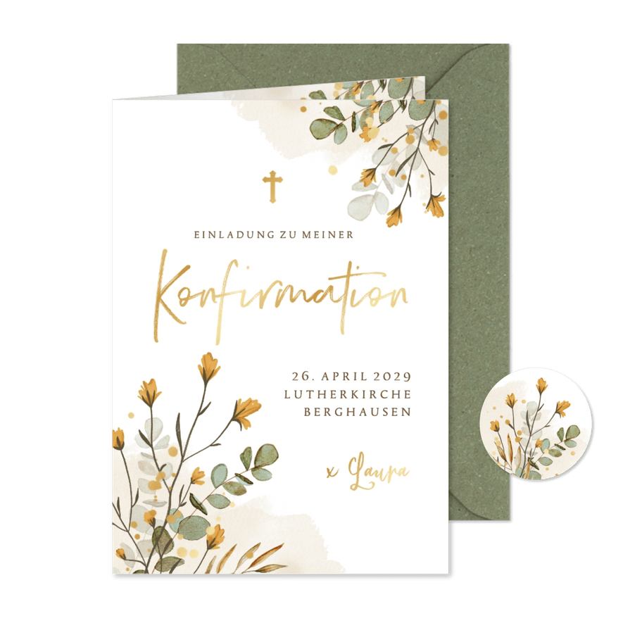 Konfirmationseinladung Wiesenblumen Aquarell - Karteneindruck