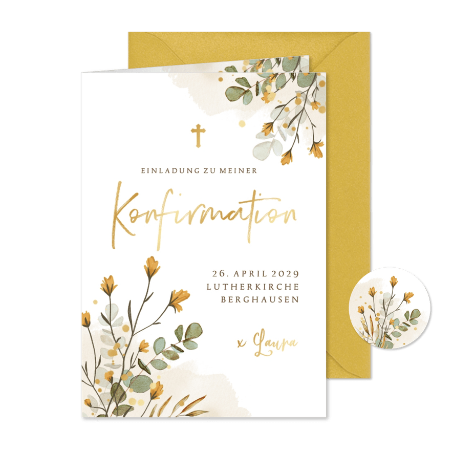 Konfirmationseinladung Wiesenblumen Aquarell - Karteneindruck
