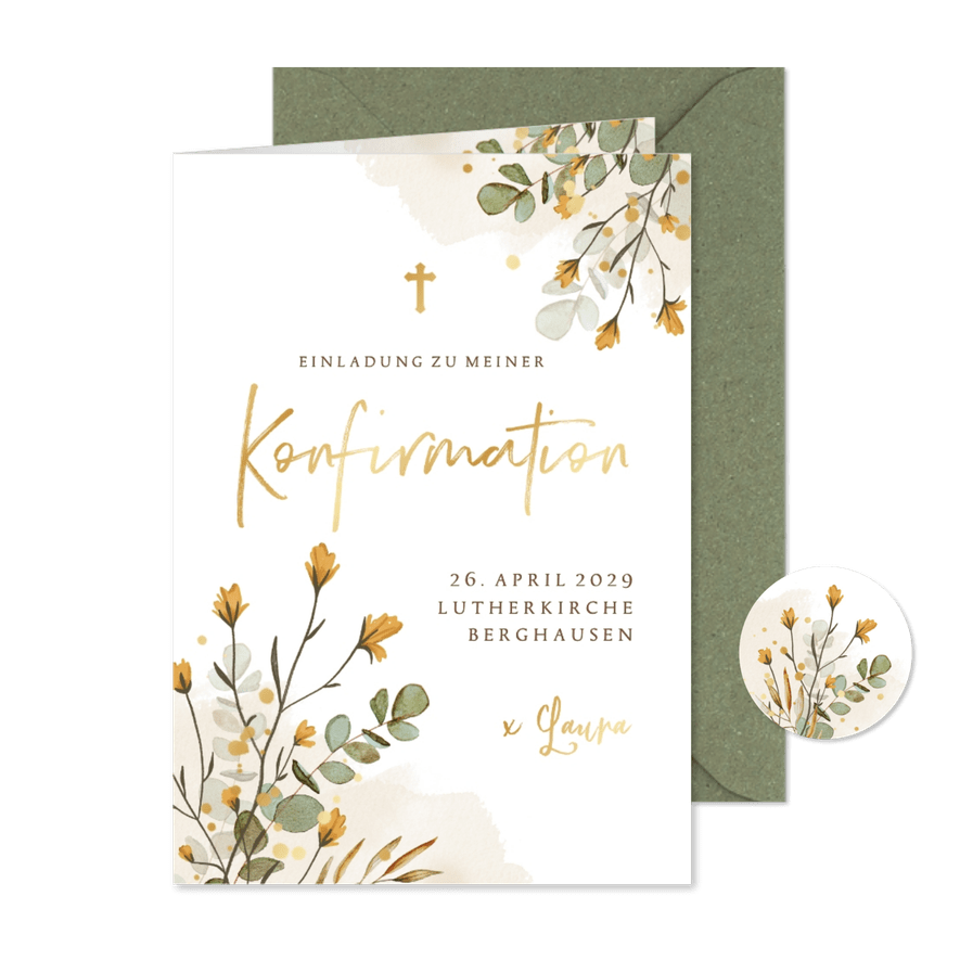Konfirmationseinladung Wiesenblumen Aquarell - Karteneindruck