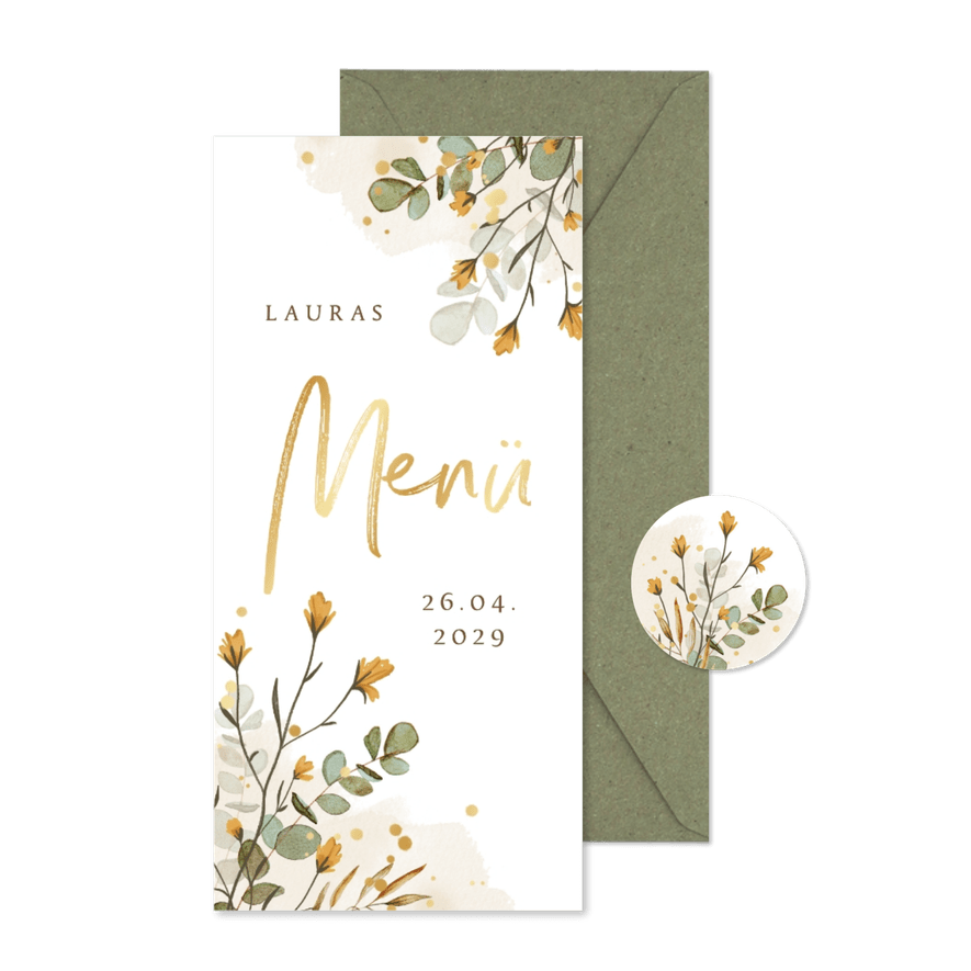 Konfirmationsfeier Menükarte Wiesenblumen Aquarell - Karteneindruck
