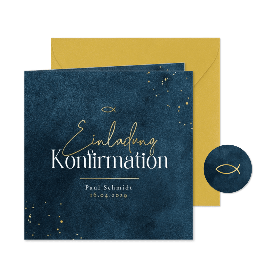 Konfirmationskarte Goldschrift dunkelblau - Kartenvorschau