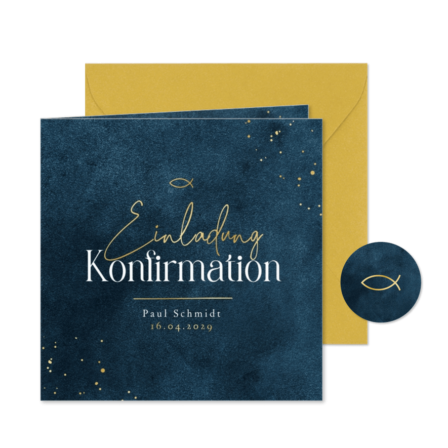 Konfirmationskarte Goldschrift dunkelblau - Karteneindruck
