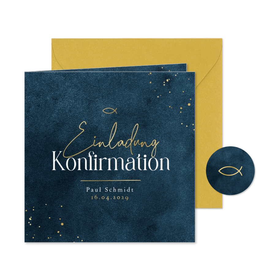 Konfirmationskarte Goldschrift dunkelblau - Karteneindruck