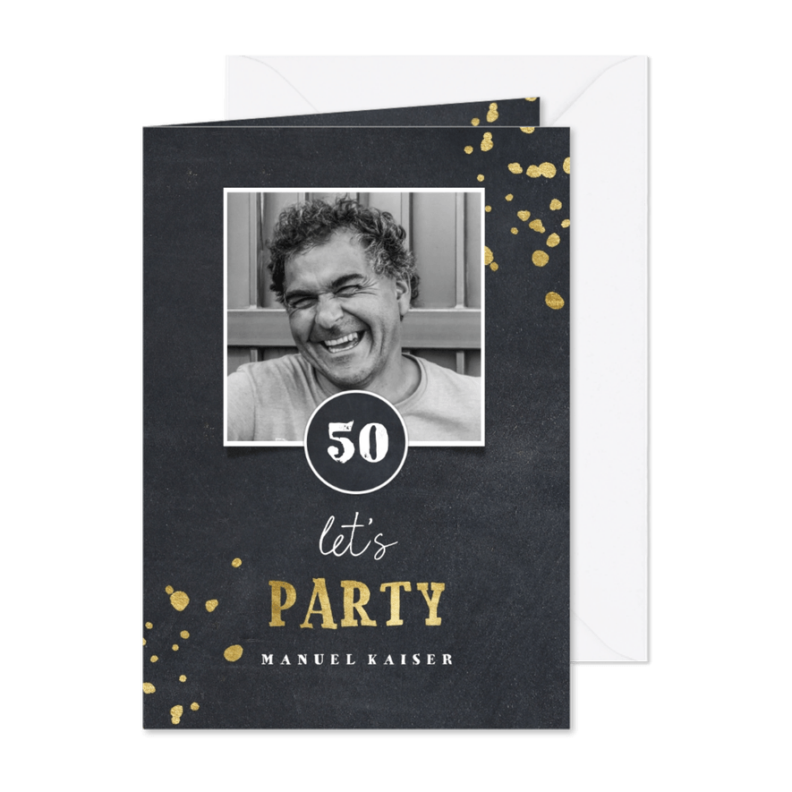 Kreideeinladung mit Goldtupfen - Karteneindruck
