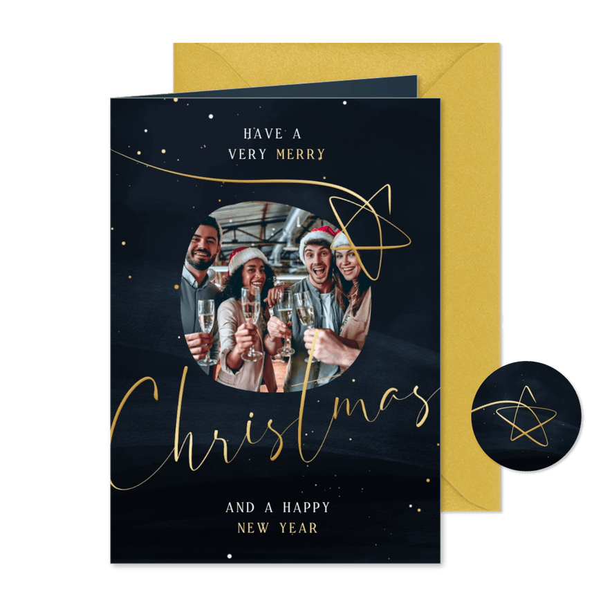 Kunden-Weihnachtskarte 'Christmas' rundes Foto - Kartenvorschau
