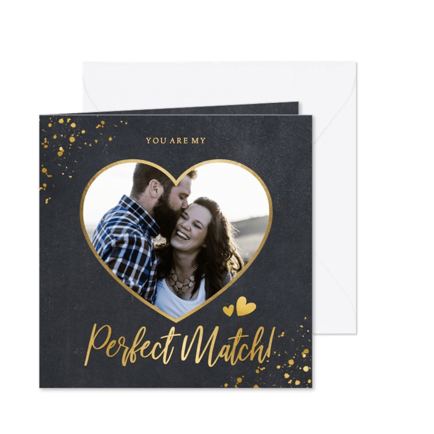 Liebeskarte Foto in Herz 'Perfect Match' - Karteneindruck