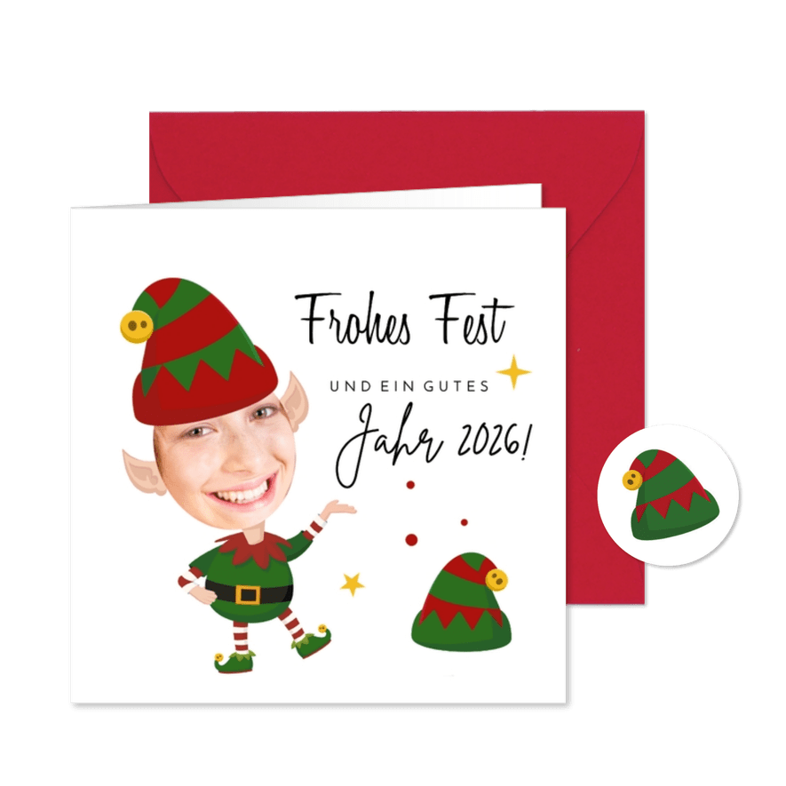 Lustige Fotokarte Weihnachtself 'Make yourself an elf' - Karteneindruck