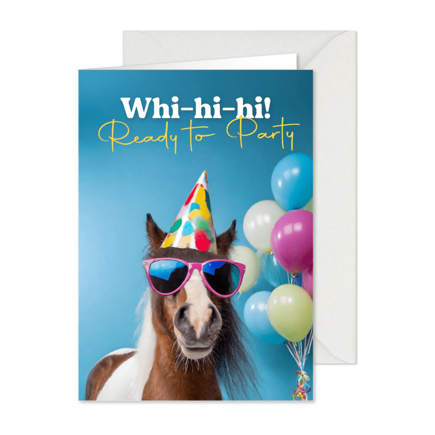 Lustige Kindergeburtstagseinladung Pferd mit Sonnenbrille - Karteneindruck