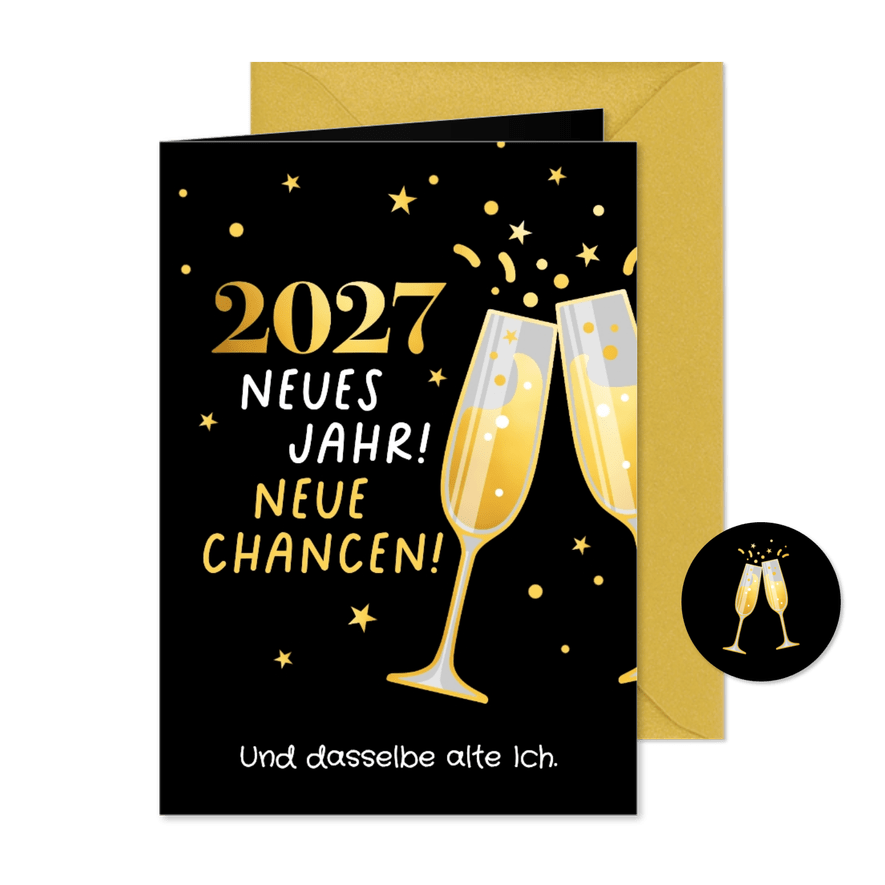 Lustige Neujahrskarte 2027, neue Chancen, altes Ich - Kartenvorschau
