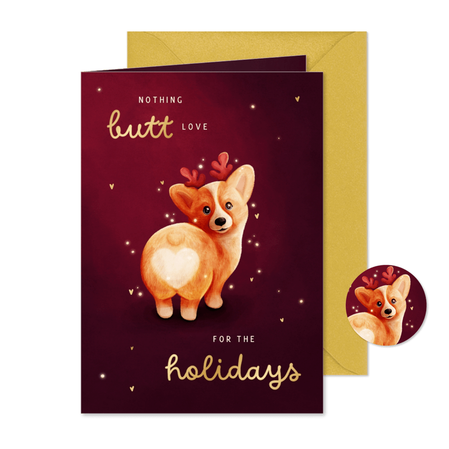 Lustige Weihnachtskarte Corgi Herz 'Nothing butt love' - Karteneindruck
