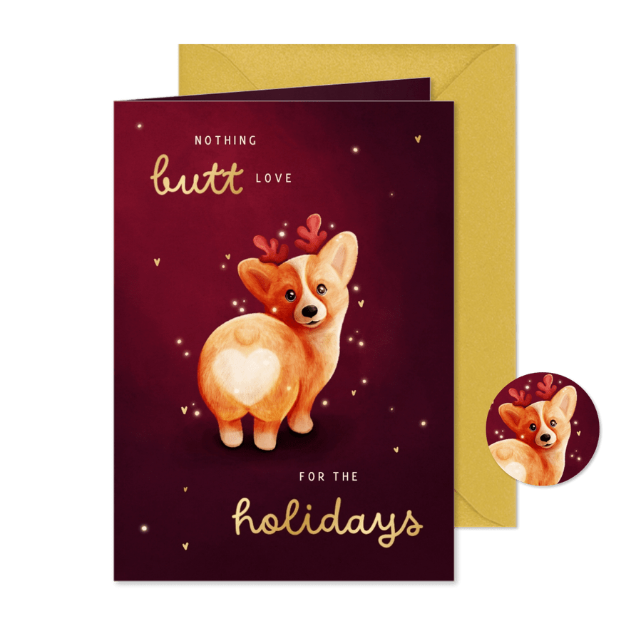 Lustige Weihnachtskarte Corgi Herz 'Nothing butt love' - Karteneindruck