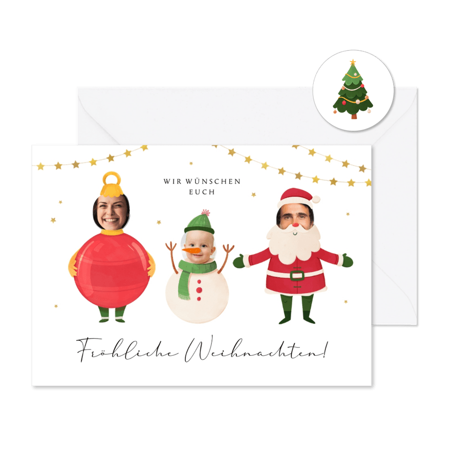Lustige Weihnachtskarte Figuren mit Foto - Karteneindruck