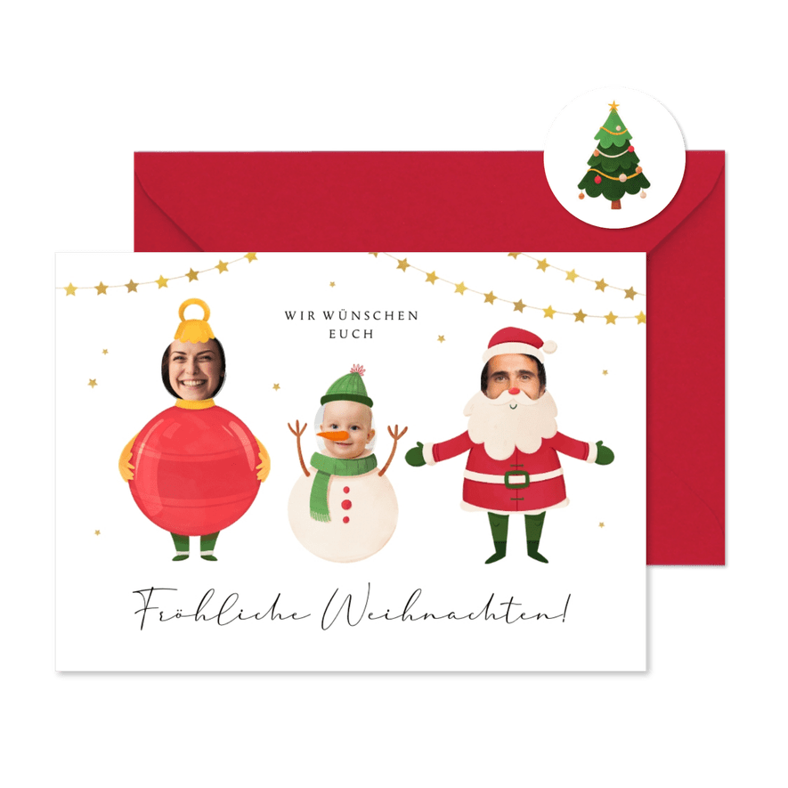 Lustige Weihnachtskarte Figuren mit Foto - Karteneindruck
