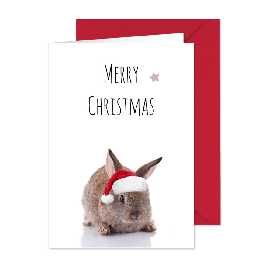 Lustige Weihnachtskarte Hase mit Weihnachtsmütze - Kartenvorschau