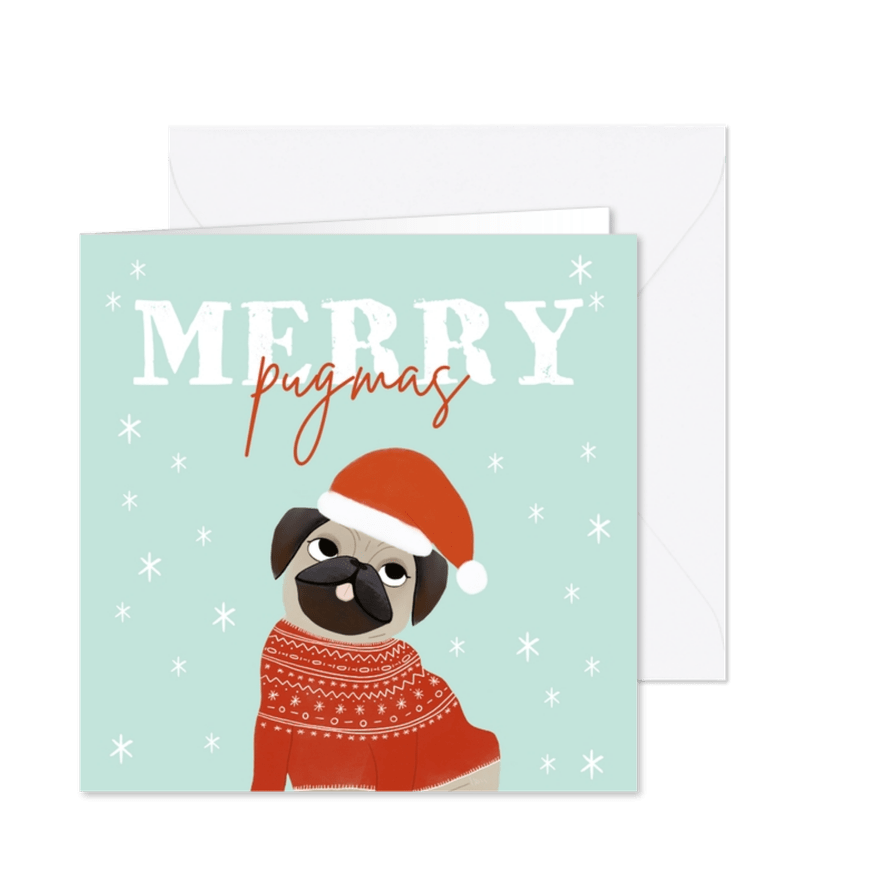 Lustige Weihnachtskarte 'Merry Pugmas' - Karteneindruck