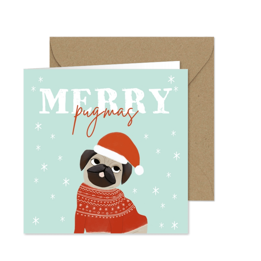Lustige Weihnachtskarte 'Merry Pugmas' - Karteneindruck
