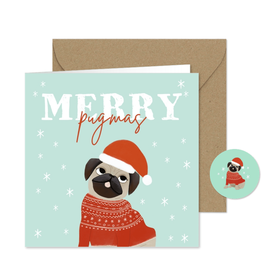 Lustige Weihnachtskarte 'Merry Pugmas' - Karteneindruck
