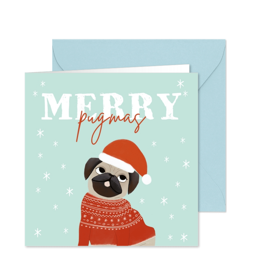 Lustige Weihnachtskarte 'Merry Pugmas' - Karteneindruck