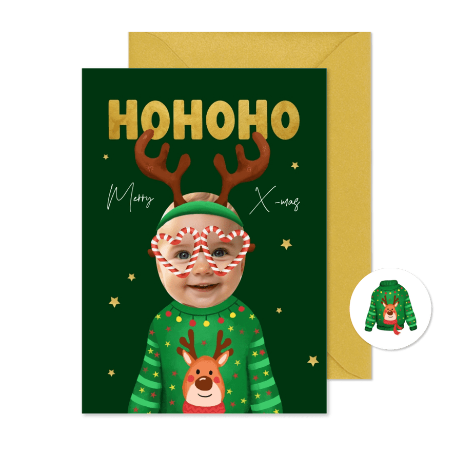 Lustige Weihnachtskarte mit Fotoausschnitt - Karteneindruck
