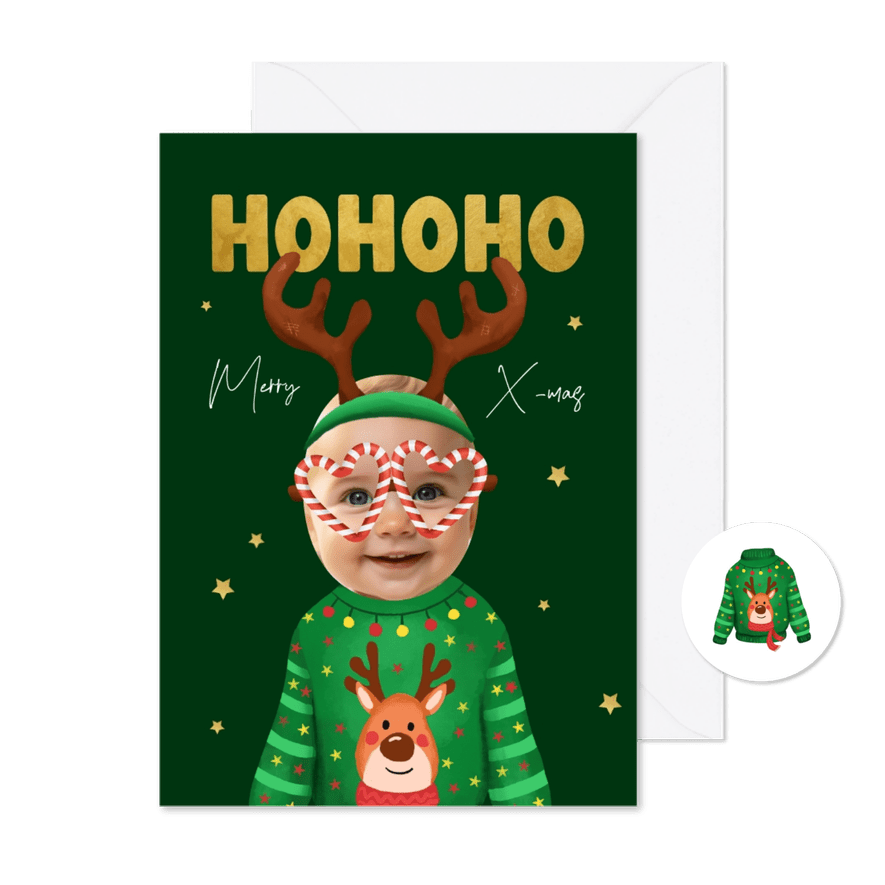 Lustige Weihnachtskarte mit Fotoausschnitt - Karteneindruck