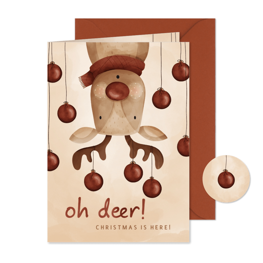Lustige Weihnachtskarte Rentier 'Oh deer' - Karteneindruck